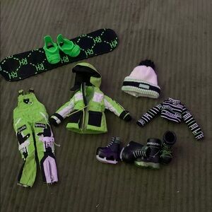 Green and Black Snowboard Set with Accessories